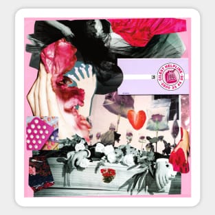 Pills, roses, cabbage, hands, strawberry, collage Sticker